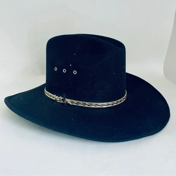 Western Express Inc. Black Felt Cowboy Hat Braided Band & Gold Accents Size 7 - Picture 2 of 9